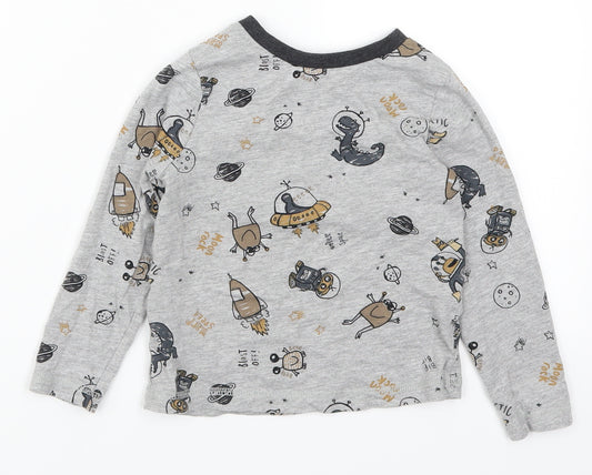 Front view of George boys’ grey basic t-shirt, size 3-4, years - dinosaurs and aliens