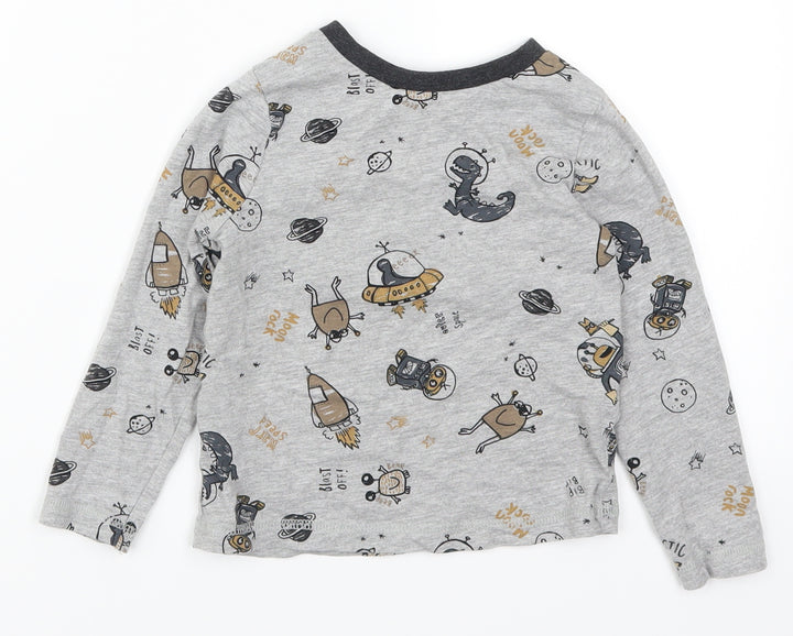 George Boys Grey   Basic T-Shirt Size 3-4 Years  - Dinosaurs and Aliens