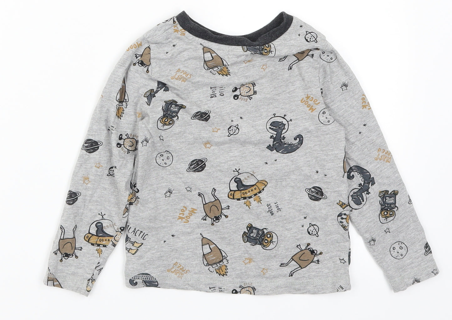 George Boys Grey   Basic T-Shirt Size 3-4 Years  - Dinosaurs and Aliens