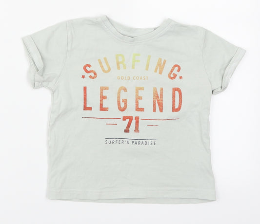Front view of Primark boys’ green basic t-shirt, size 3-4, years - surfing legend