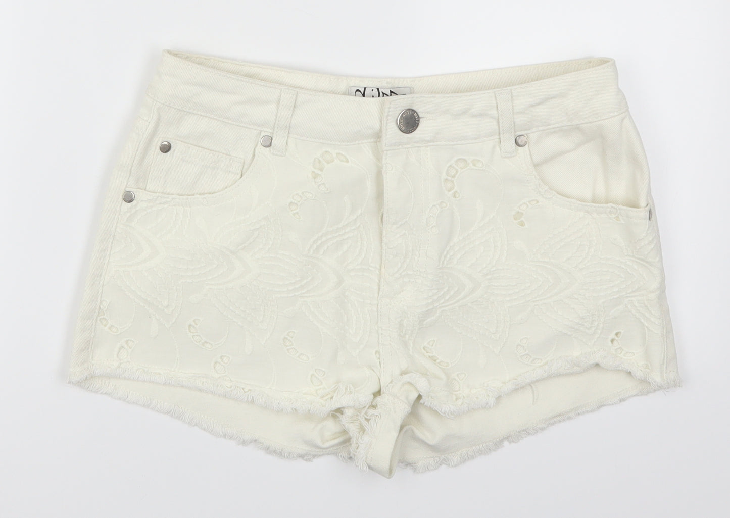 Miss Selfridge Womens White  Denim Hot Pants Shorts Size 12