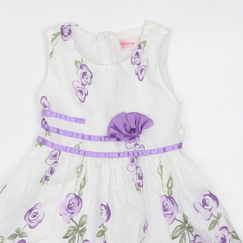 Sunboree Girls Purple Floral  A-Line  Size 4-5 Years