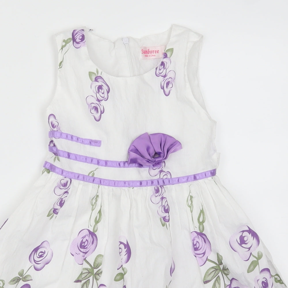 Sunboree Girls Purple Floral  A-Line  Size 4-5 Years