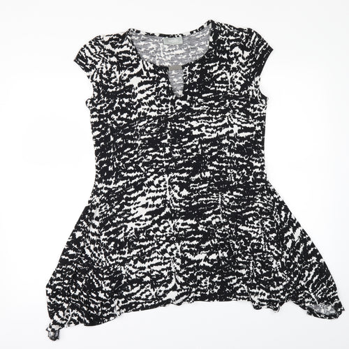 Wallis Womens Black Geometric  Basic T-Shirt Size M  - SHAPED HEM