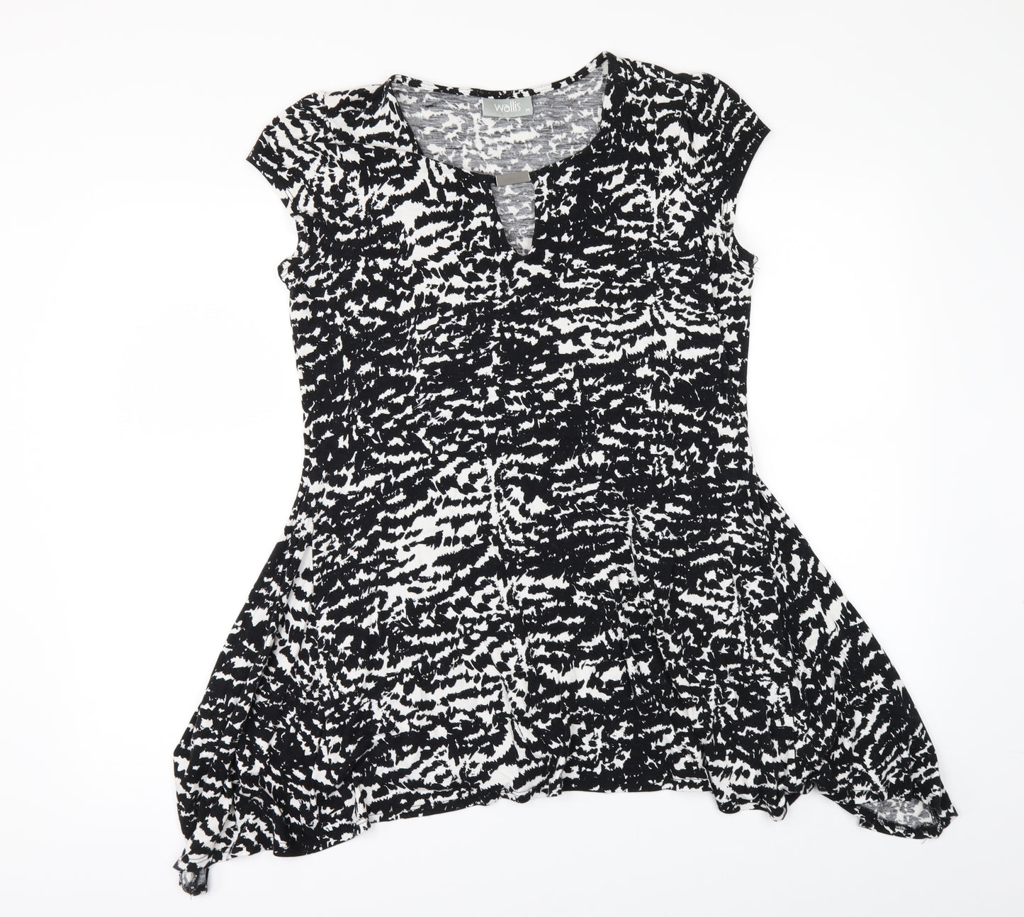 Wallis Womens Black Geometric  Basic T-Shirt Size M  - SHAPED HEM