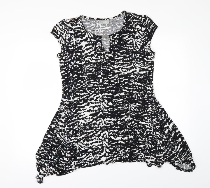 Wallis Womens Black Geometric  Basic T-Shirt Size M  - SHAPED HEM
