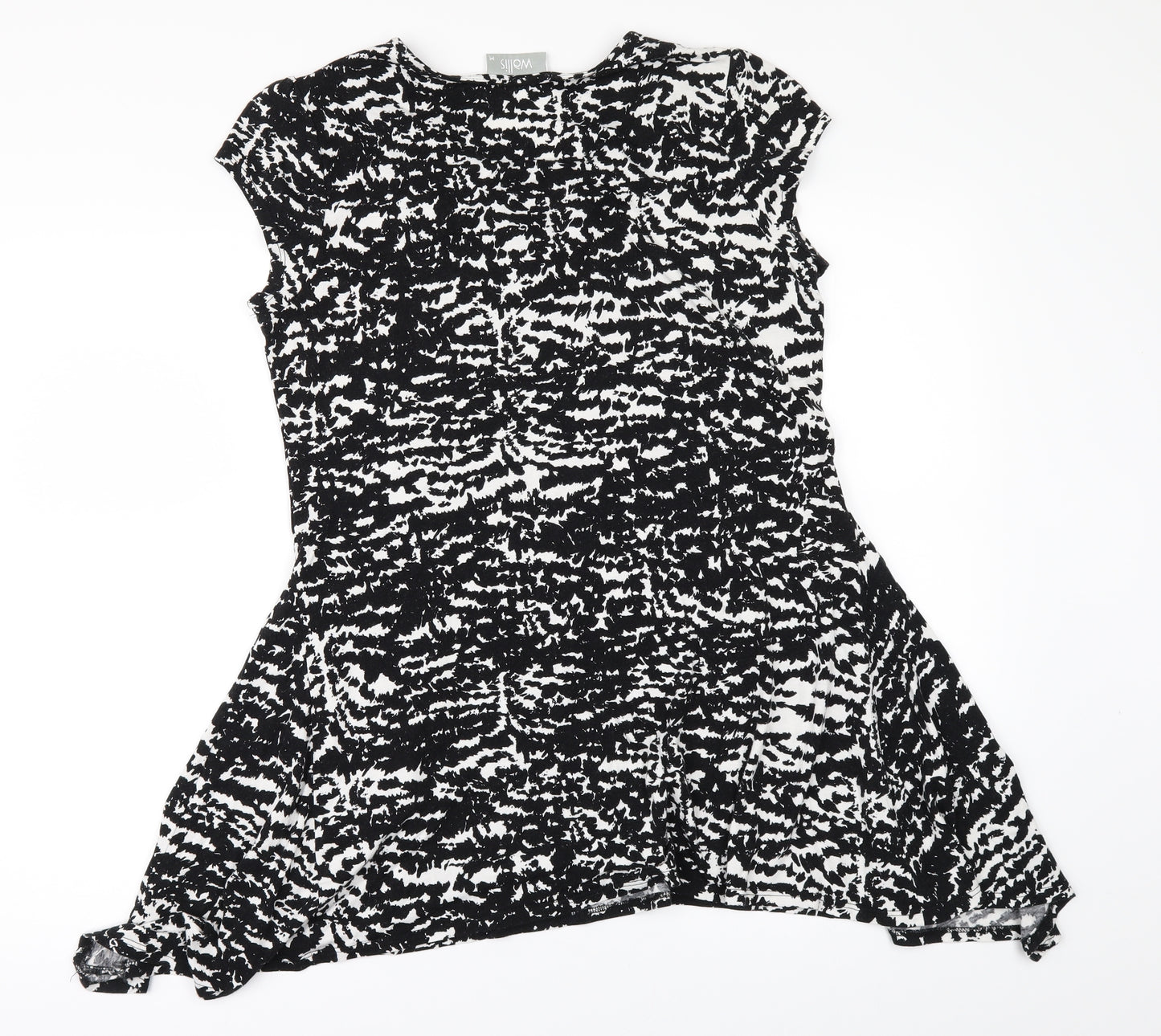 Wallis Womens Black Geometric  Basic T-Shirt Size M  - SHAPED HEM
