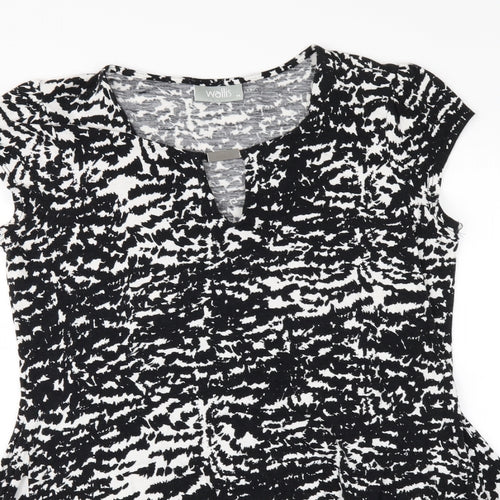 Wallis Womens Black Geometric  Basic T-Shirt Size M  - SHAPED HEM