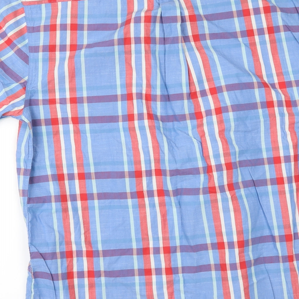George Mens Blue Check   Button-Up Size L