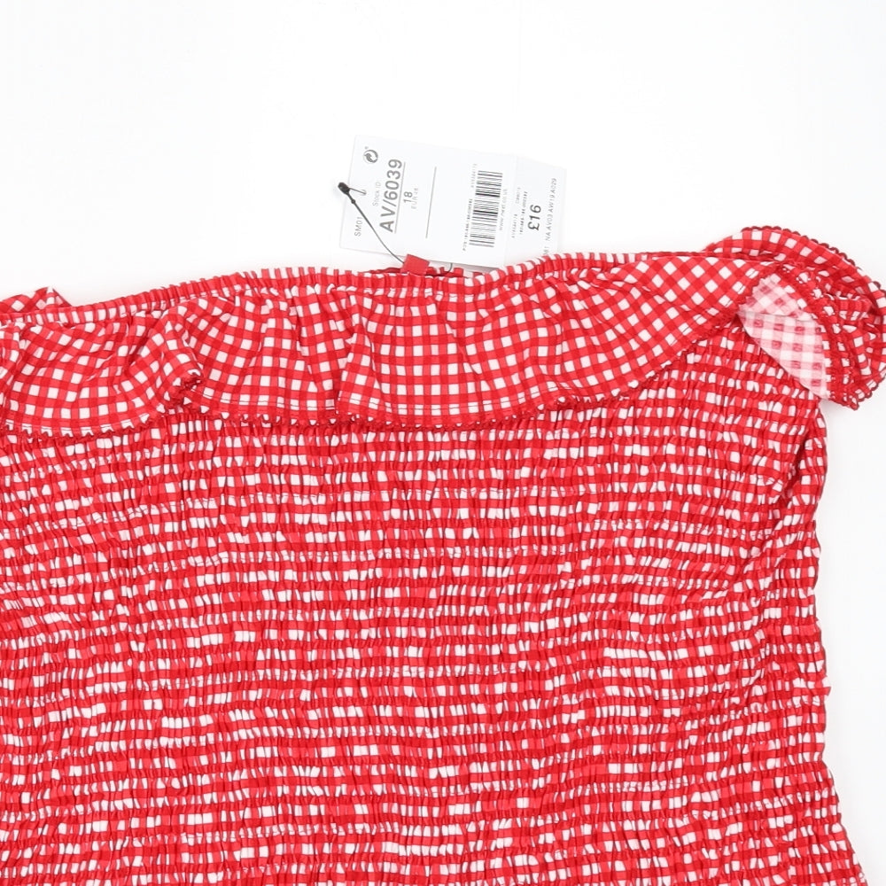 NEXT Womens Red Check  Basic Blouse Size 16