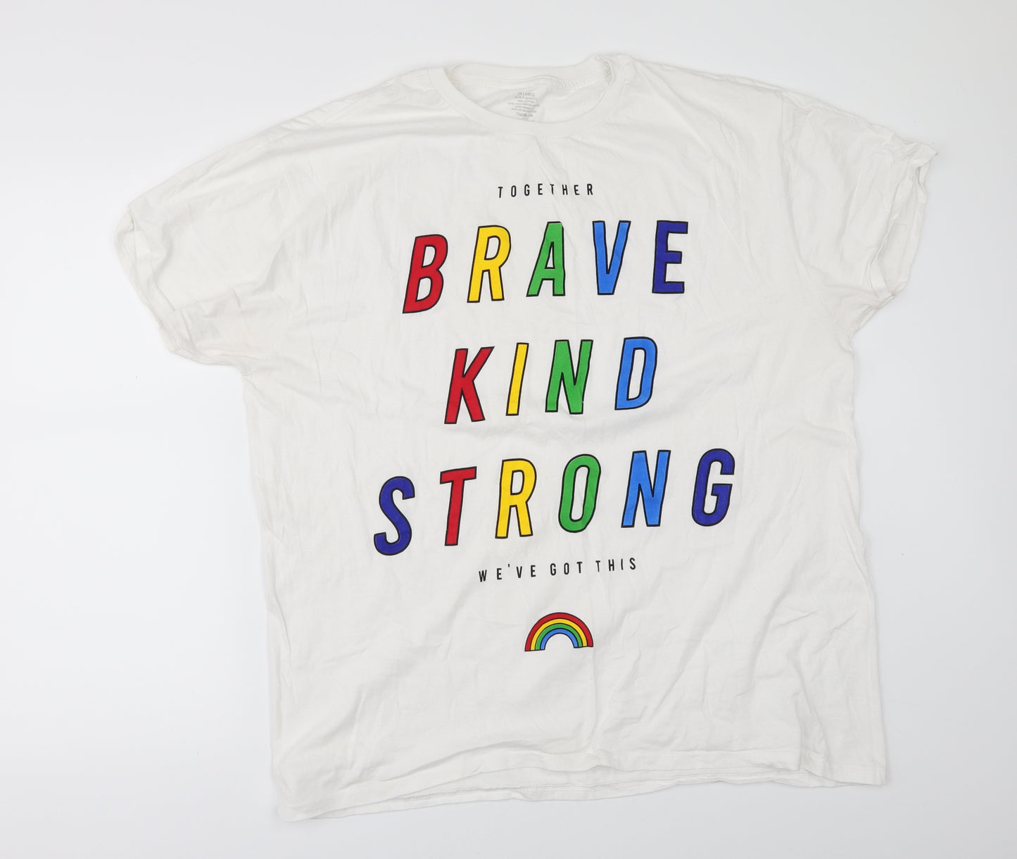 Preworn Mens White    T-Shirt Size 2XL  - brave kind strong