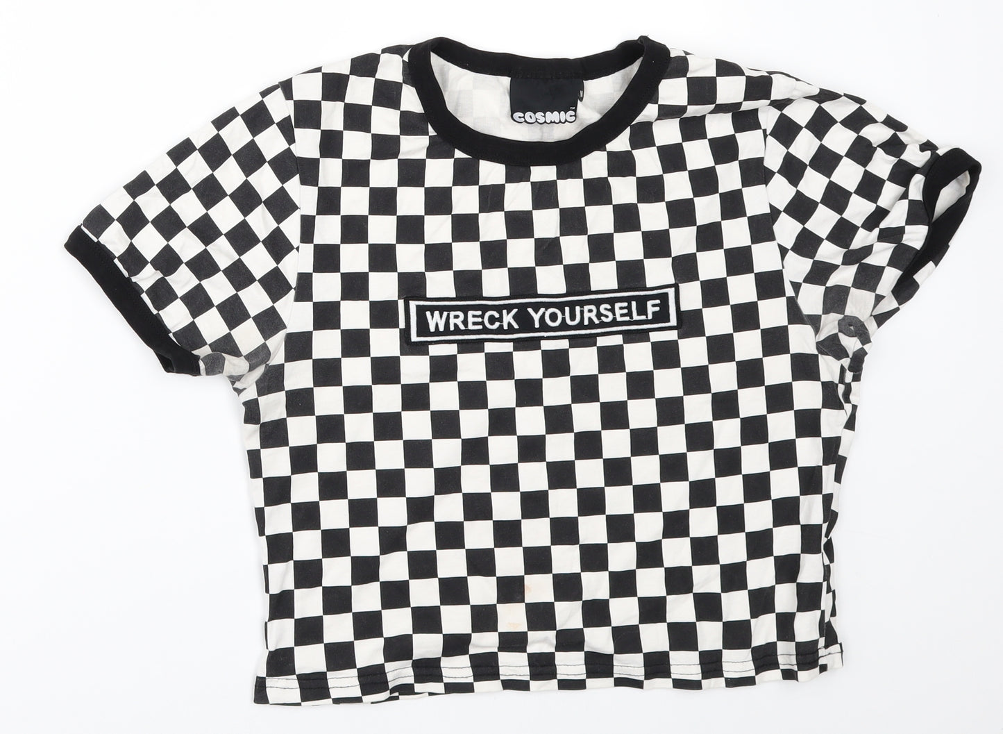 Cosmic Womens Black Check  Basic T-Shirt Size M  - wreck yourself