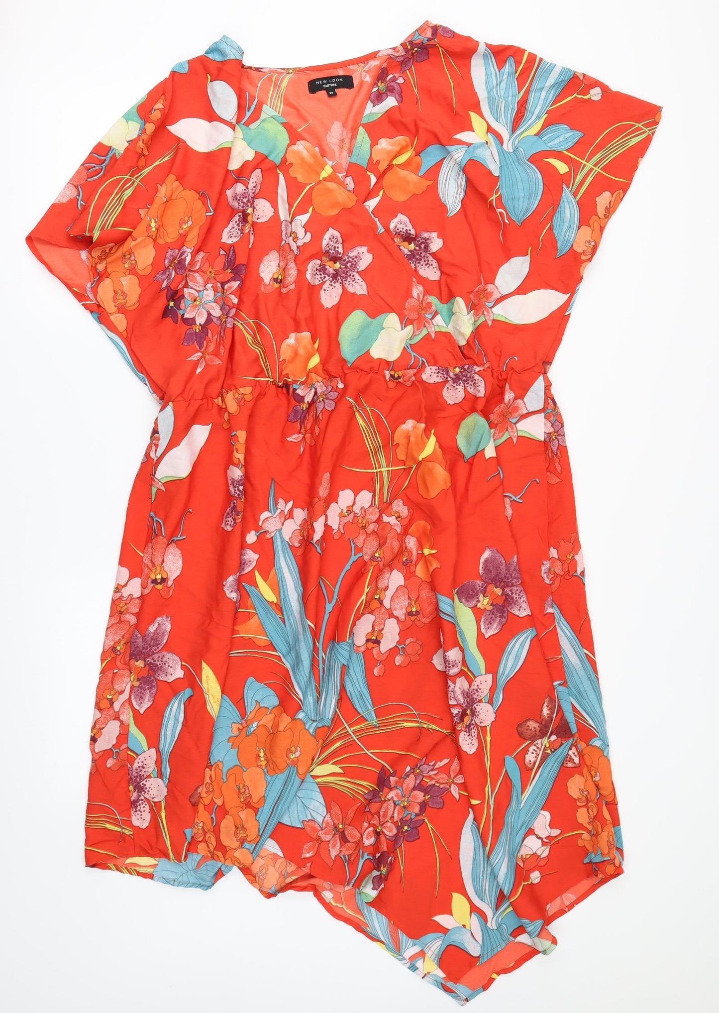 Dorothy Perkins Womens Orange Floral  A-Line  Size 22  - SHAPED HEM