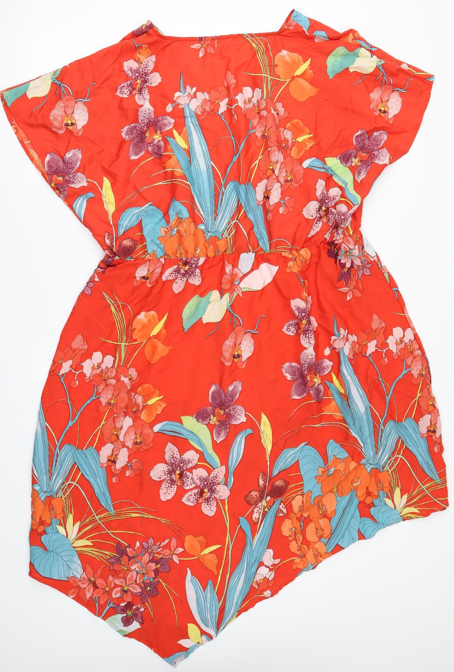 Dorothy Perkins Womens Orange Floral  A-Line  Size 22  - SHAPED HEM