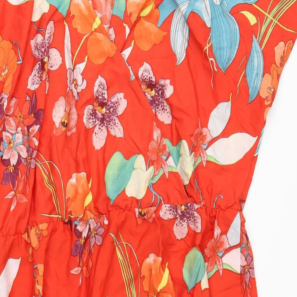 Dorothy Perkins Womens Orange Floral  A-Line  Size 22  - SHAPED HEM
