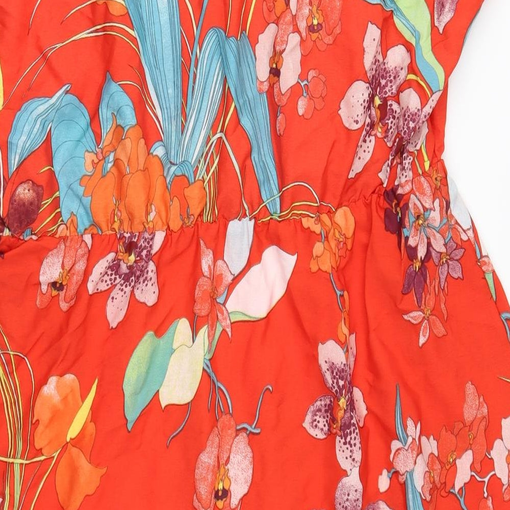 Dorothy Perkins Womens Orange Floral  A-Line  Size 22  - SHAPED HEM
