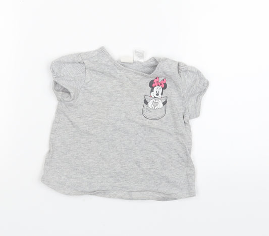 Front view of H&M Grey Basic T-Shirt, size 12, Months - Minnie Mouse