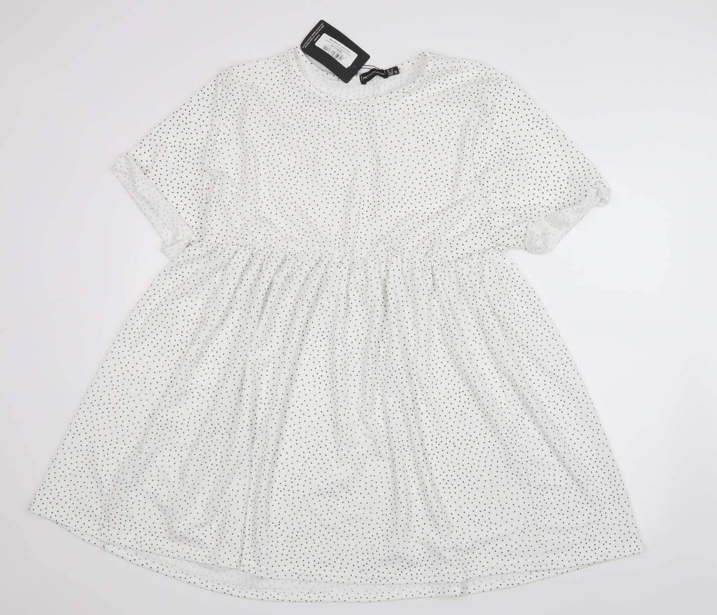PRETTYLITTLETHING Womens White Polka Dot  Shirt Dress  Size 12