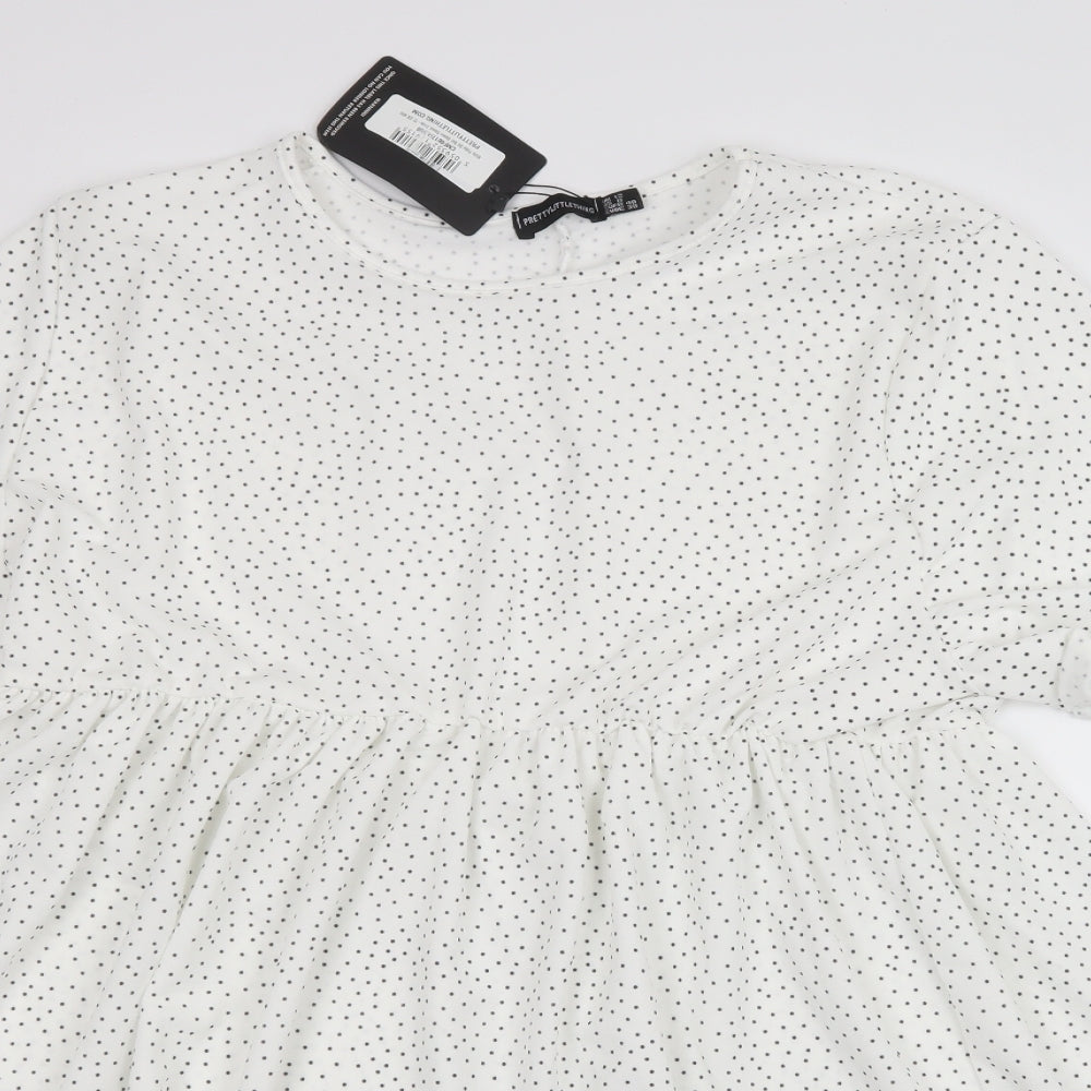 PRETTYLITTLETHING Womens White Polka Dot  Shirt Dress  Size 12
