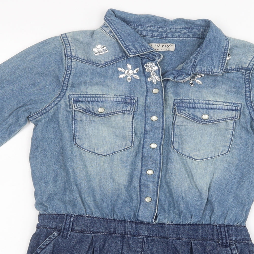 NEXT Girls Blue  Denim Shirt Dress  Size 8 Years