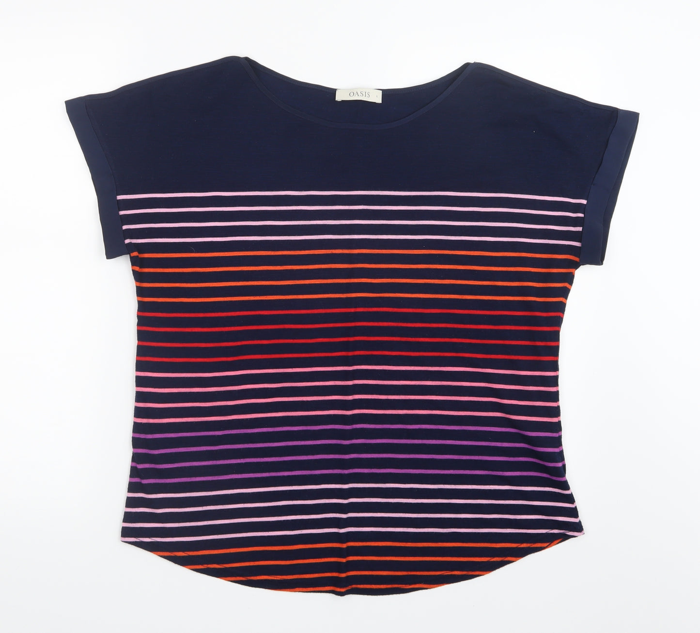 Oasis Womens Blue Striped  Basic T-Shirt Size L