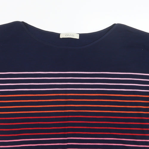 Oasis Womens Blue Striped  Basic T-Shirt Size L