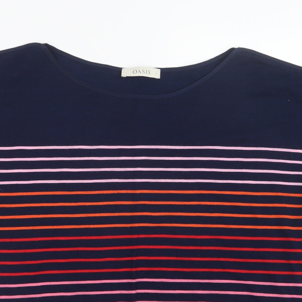 Oasis Womens Blue Striped  Basic T-Shirt Size L