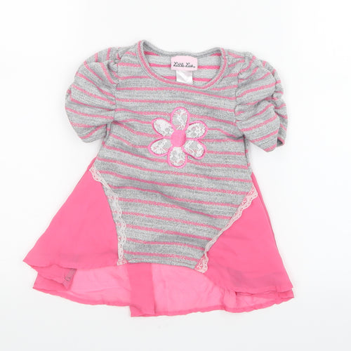 Little Lass Girls Grey Striped  Basic T-Shirt Size 2 Years