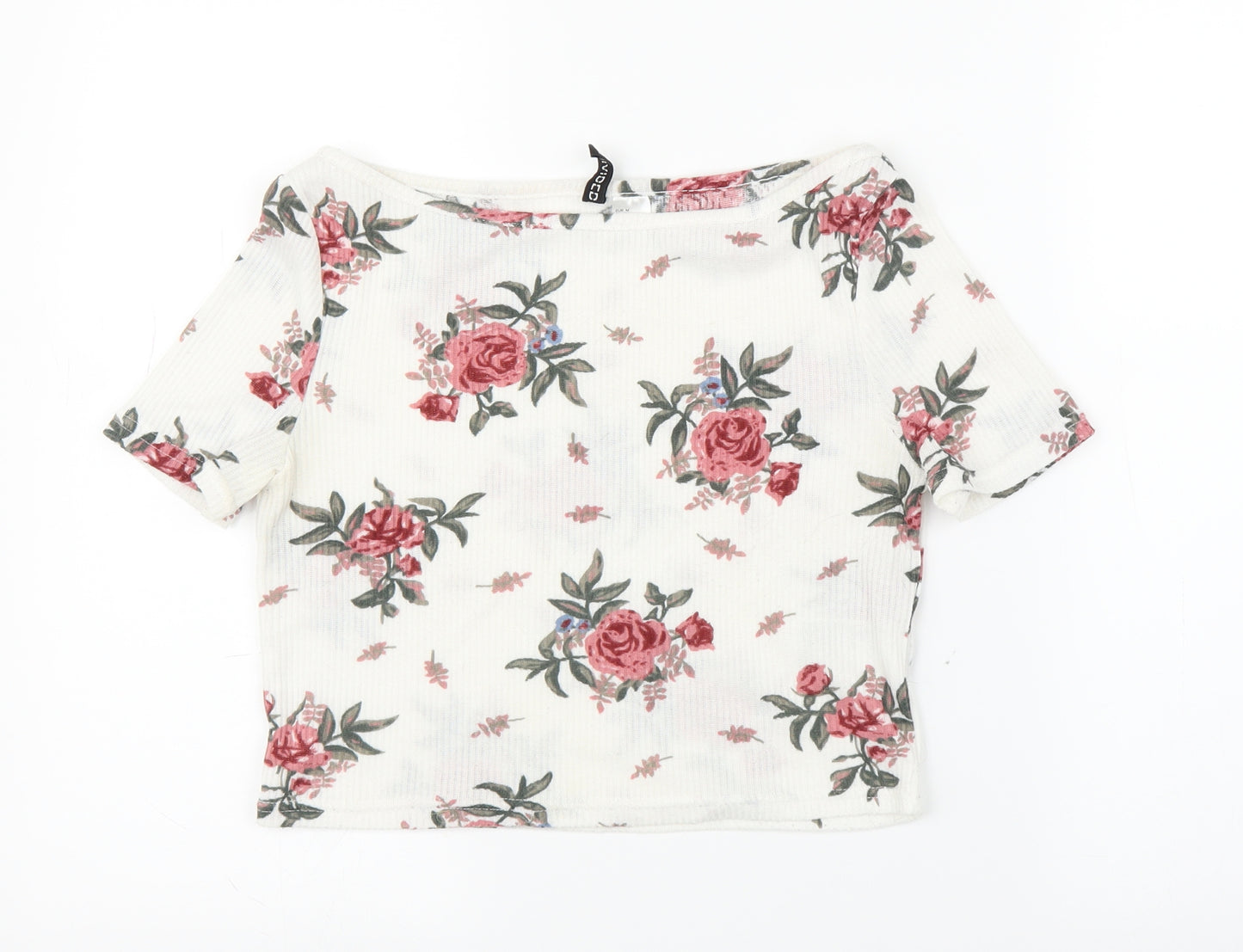 H&M Girls White Floral  Cropped T-Shirt Size M