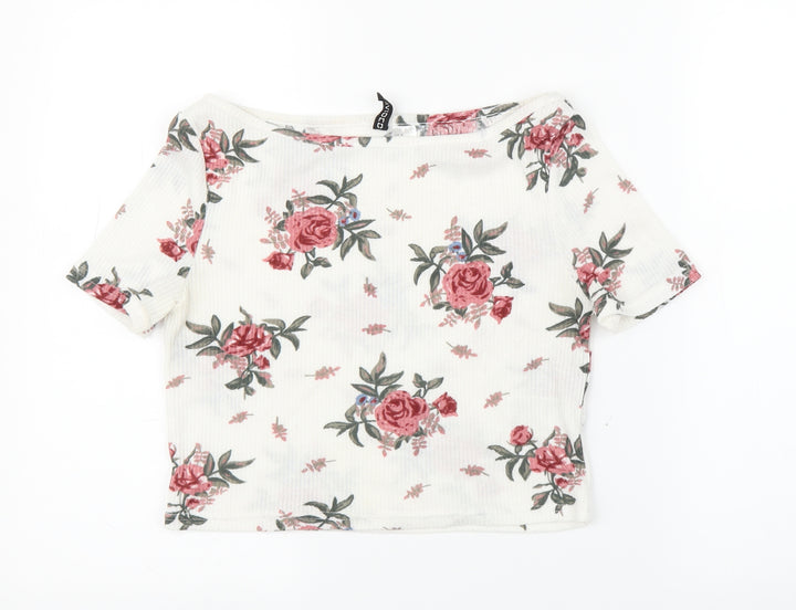 H&M Girls White Floral  Cropped T-Shirt Size M