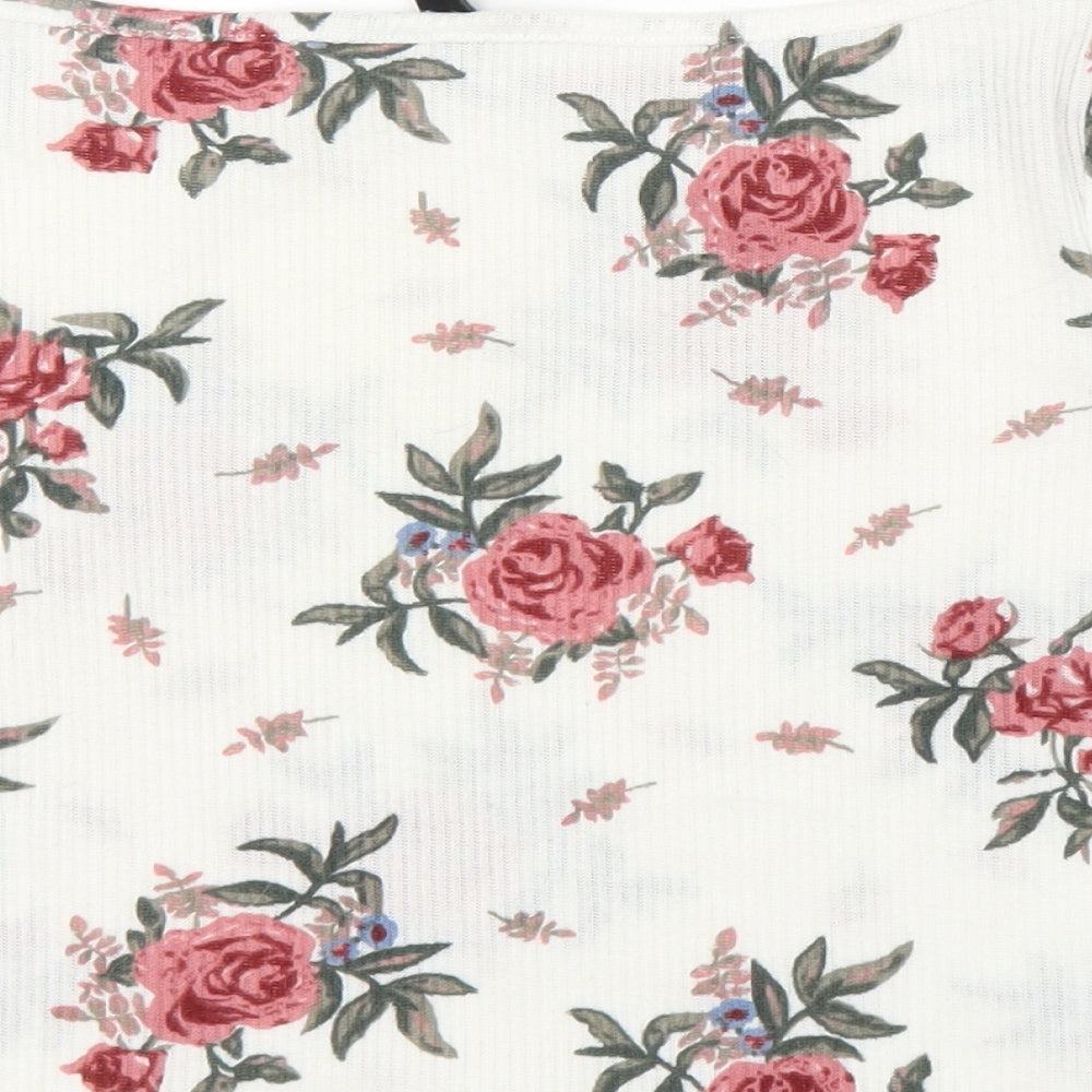 H&M Girls White Floral  Cropped T-Shirt Size M