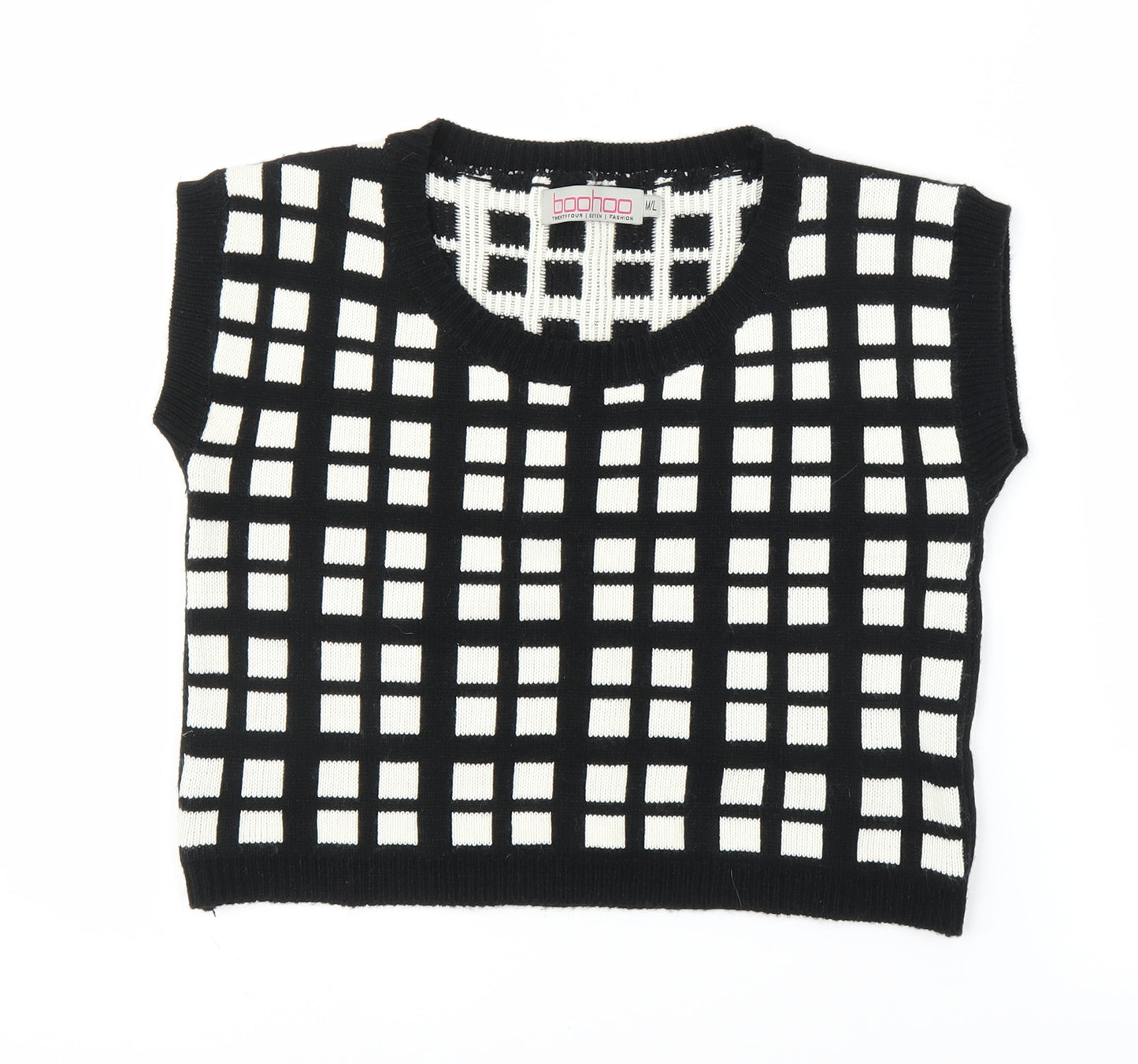 Boohoo Womens Black Check  Vest Jumper Size M