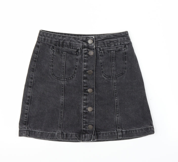 Topshop Womens Black  Denim A-Line Skirt Size S
