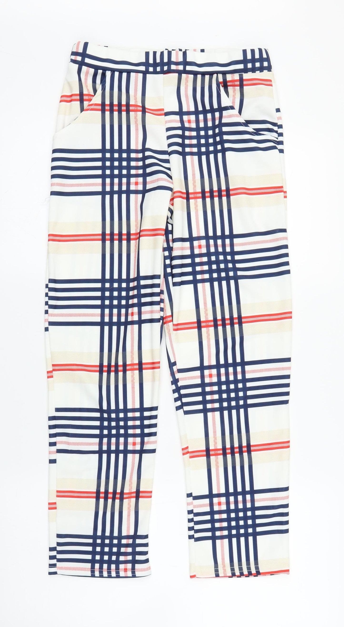 Preworn Womens White Plaid  Capri Trousers Size S L24 in