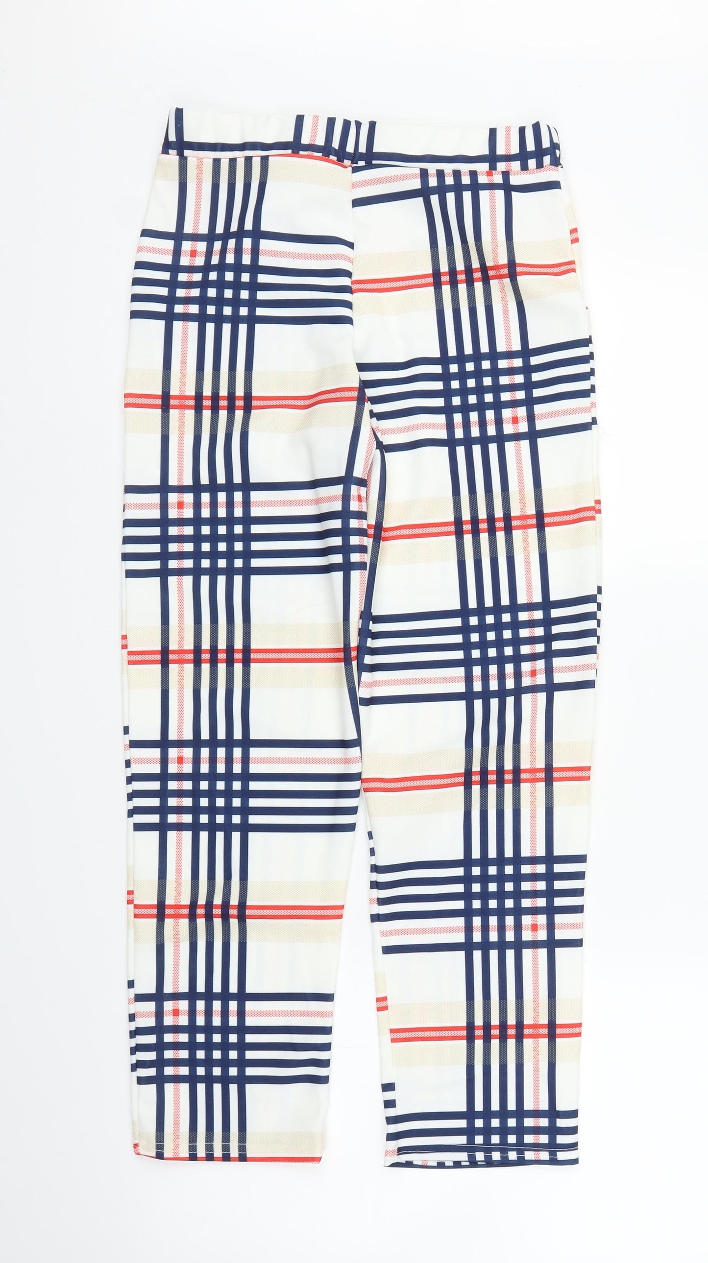 Preworn Womens White Plaid  Capri Trousers Size S L24 in