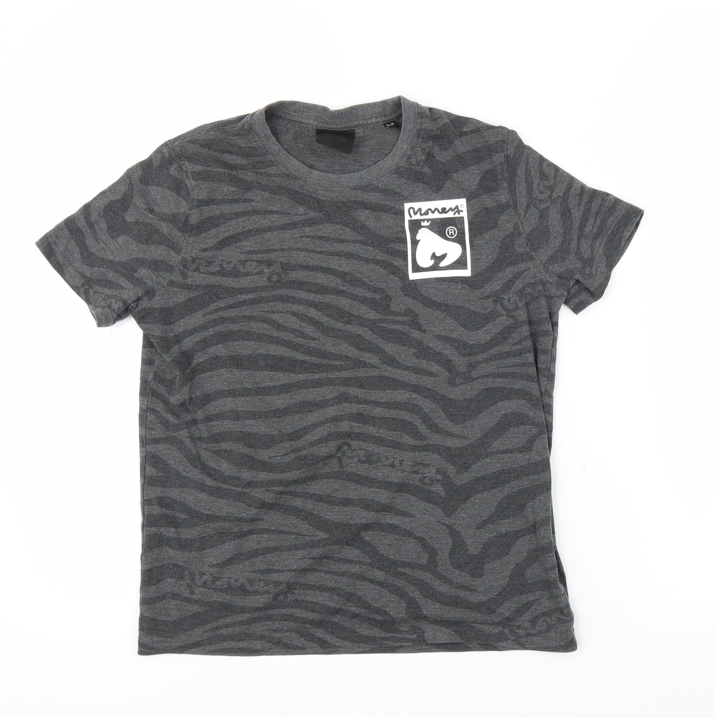 monkey Boys Grey Animal Print  Basic T-Shirt Size 9-10 Years  - Zebra print