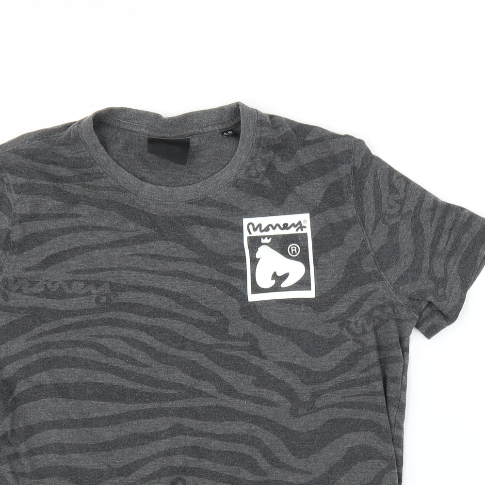 monkey Boys Grey Animal Print  Basic T-Shirt Size 9-10 Years  - Zebra print
