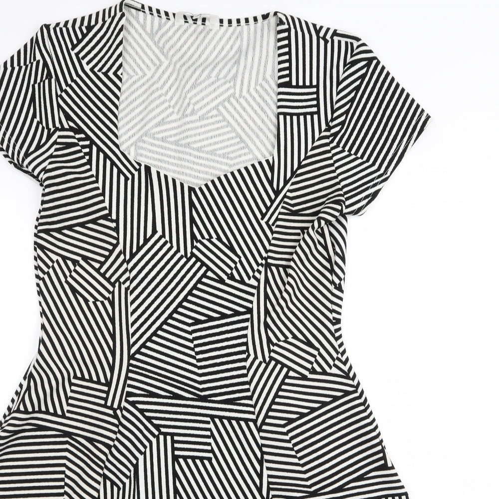 Peacocks Womens Black Striped  Fit & Flare  Size 16