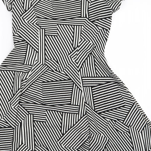 Peacocks Womens Black Striped  Fit & Flare  Size 16