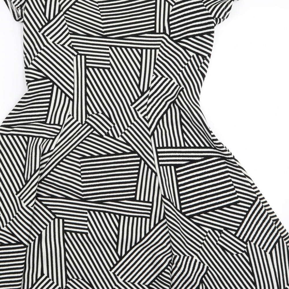 Peacocks Womens Black Striped  Fit & Flare  Size 16
