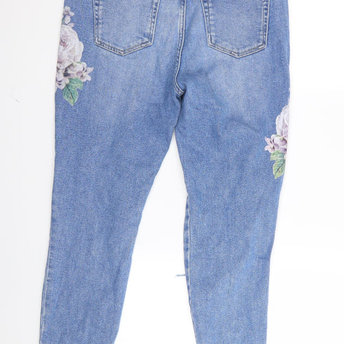 New Look Womens Blue Floral  Skinny Jeans Size 12 L28 in - RIPPED JEANS