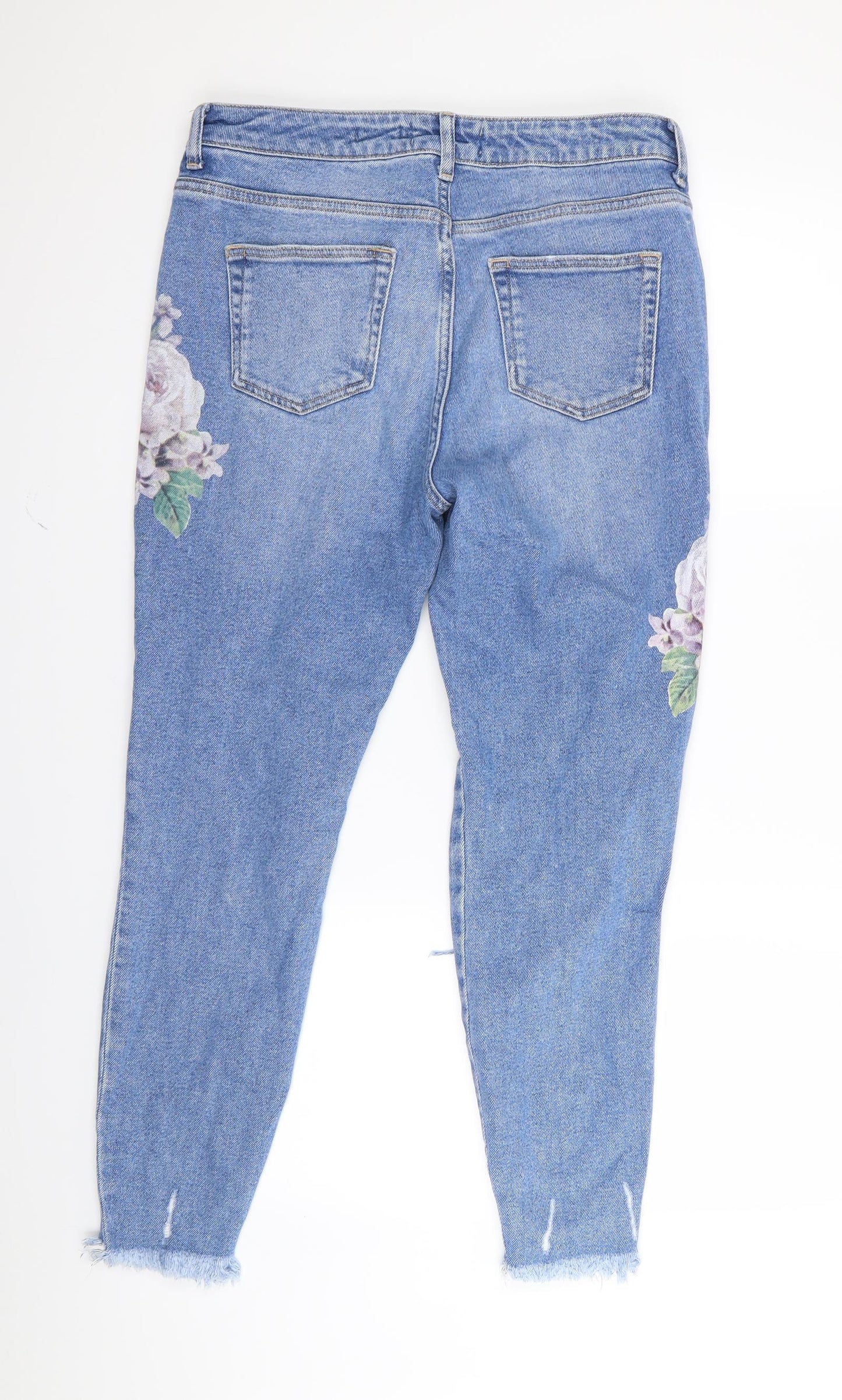 New Look Womens Blue Floral  Skinny Jeans Size 12 L28 in - RIPPED JEANS