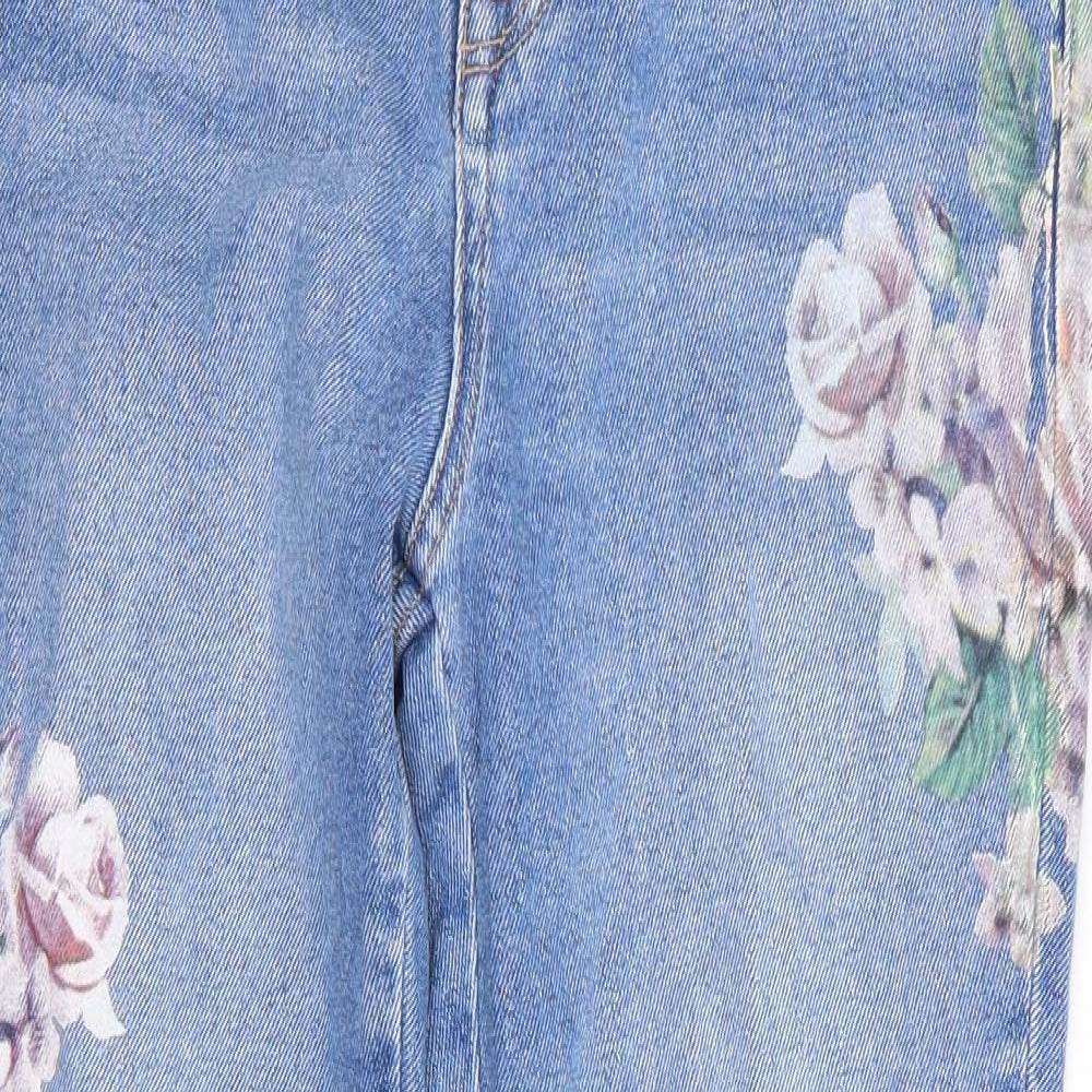 New Look Womens Blue Floral  Skinny Jeans Size 12 L28 in - RIPPED JEANS