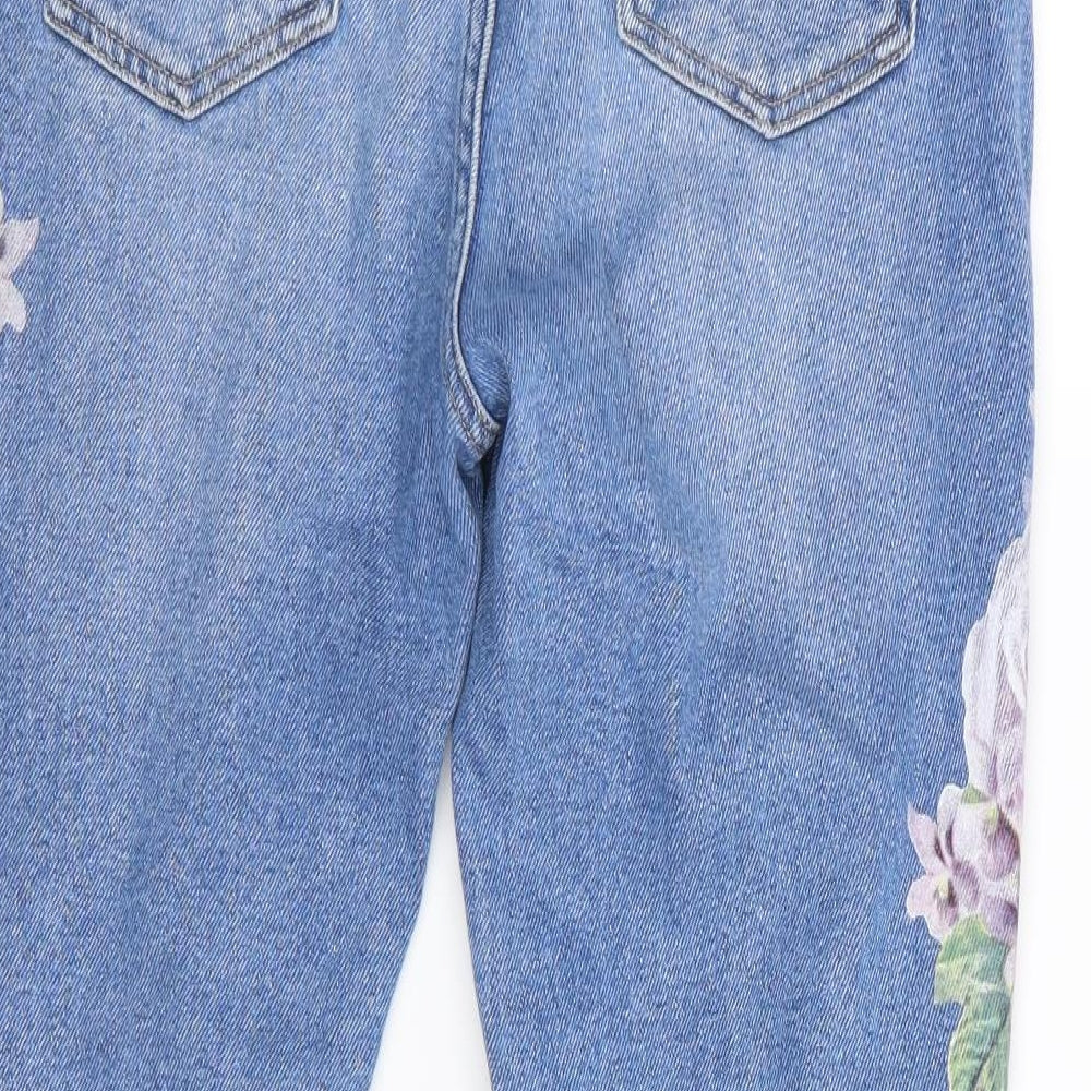 New Look Womens Blue Floral  Skinny Jeans Size 12 L28 in - RIPPED JEANS