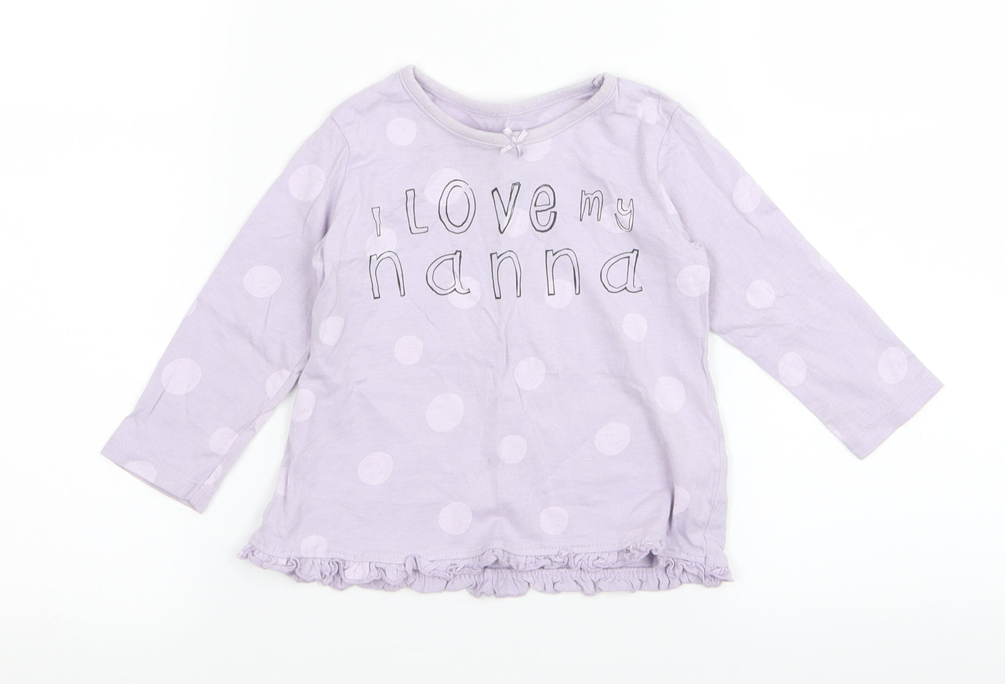 Asda George Girls Purple Polka Dot  Basic T-Shirt Size 9-12 Months