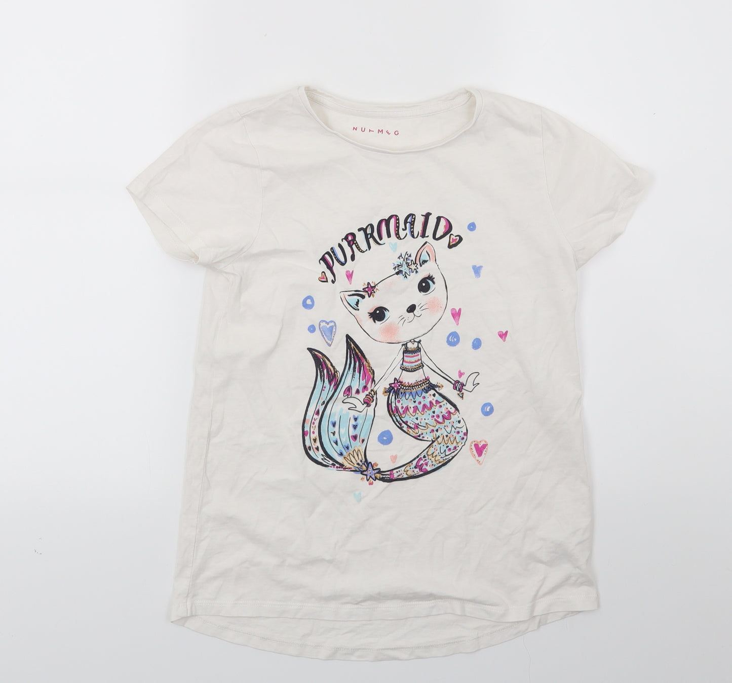 Nut meg Girls White  Jersey Basic T-Shirt Size 13 Years  - cat print