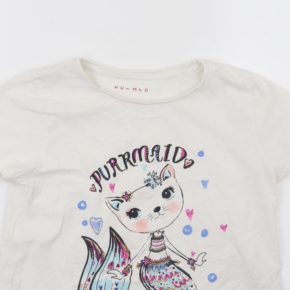 Nut meg Girls White  Jersey Basic T-Shirt Size 13 Years  - cat print