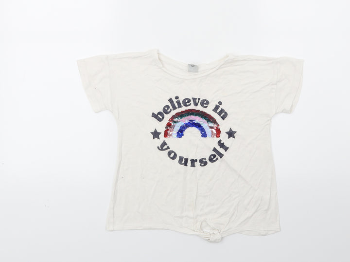 TU Girls White  Jersey Basic T-Shirt Size 6-7 Years  - believe in your elf