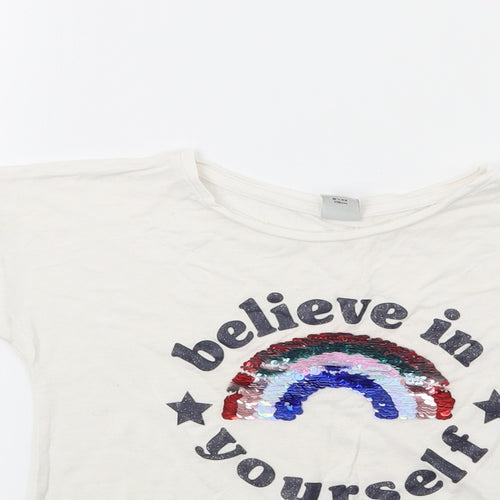 TU Girls White  Jersey Basic T-Shirt Size 6-7 Years  - believe in your elf