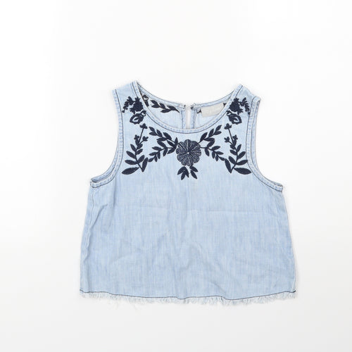 Matalan Girls Blue Floral Denim Ringer Tank Size 8 Years